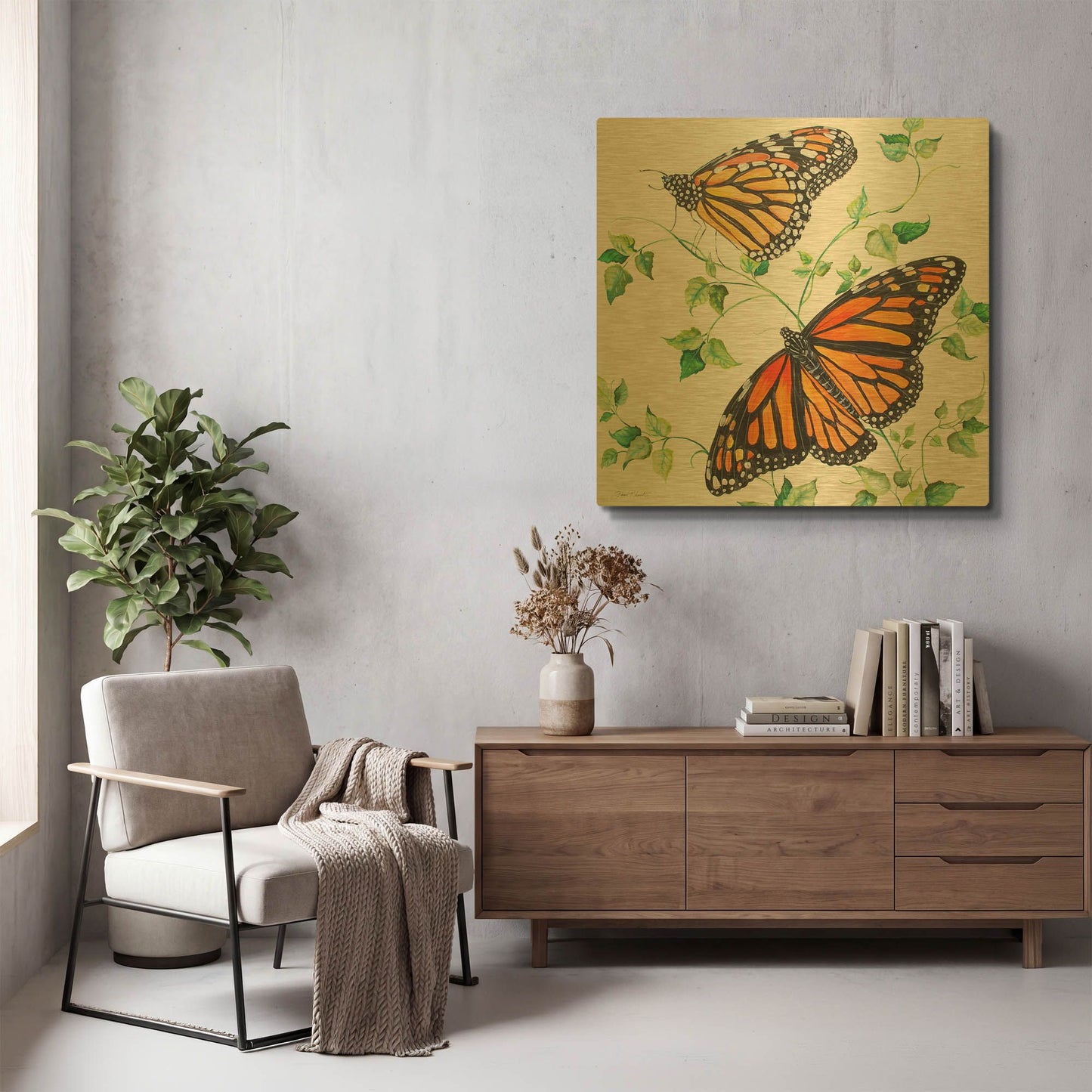 'Summertime Butterflies B' By Jean Plout Gold Metal Wall Art