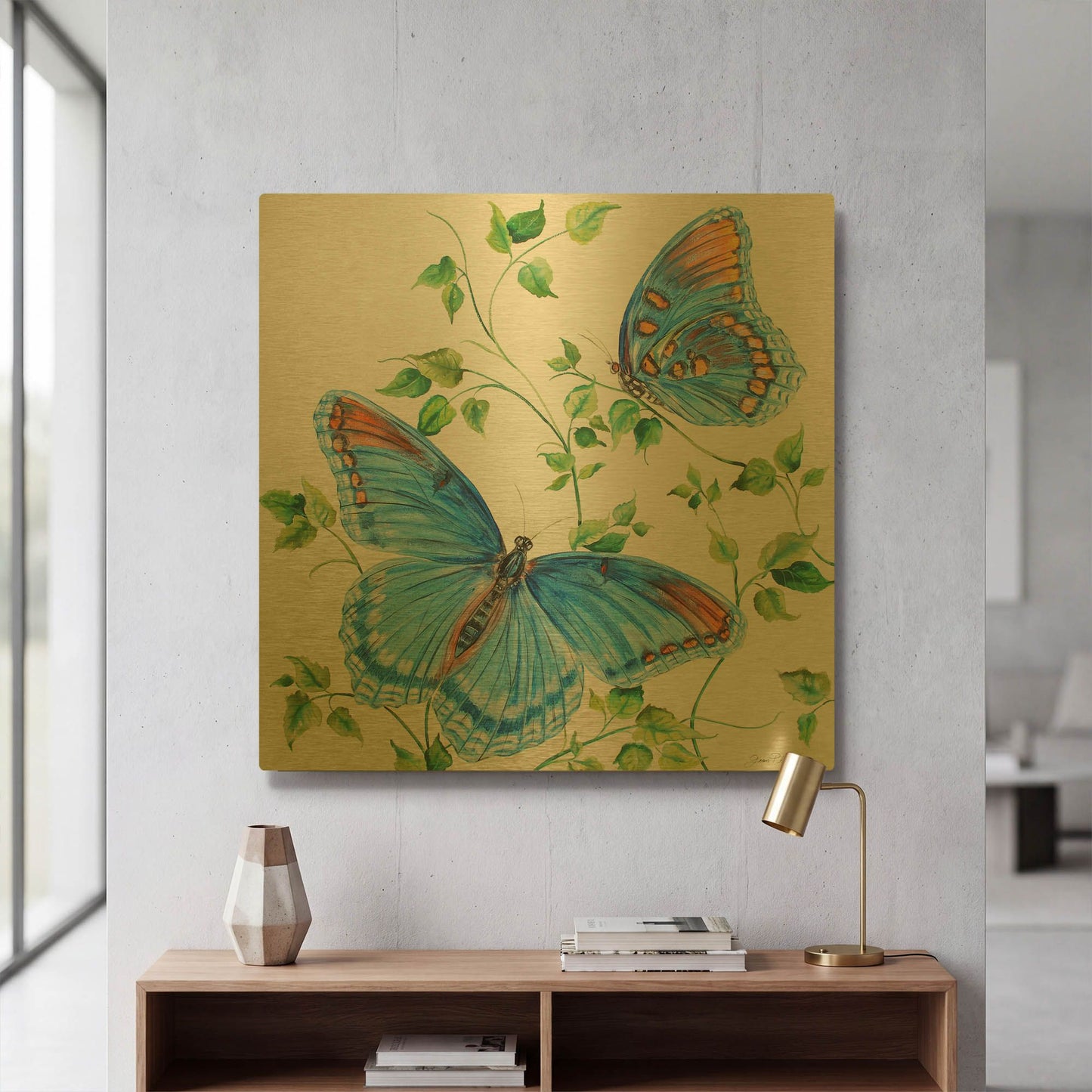 'Summertime Butterflies C' By Jean Plout Gold Metal Wall Art