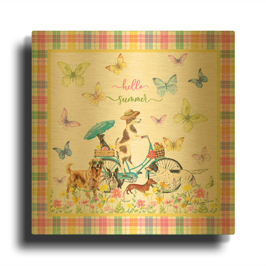 'Summertime Dogs A1' By Jean Plout Gold Metal Wall Art