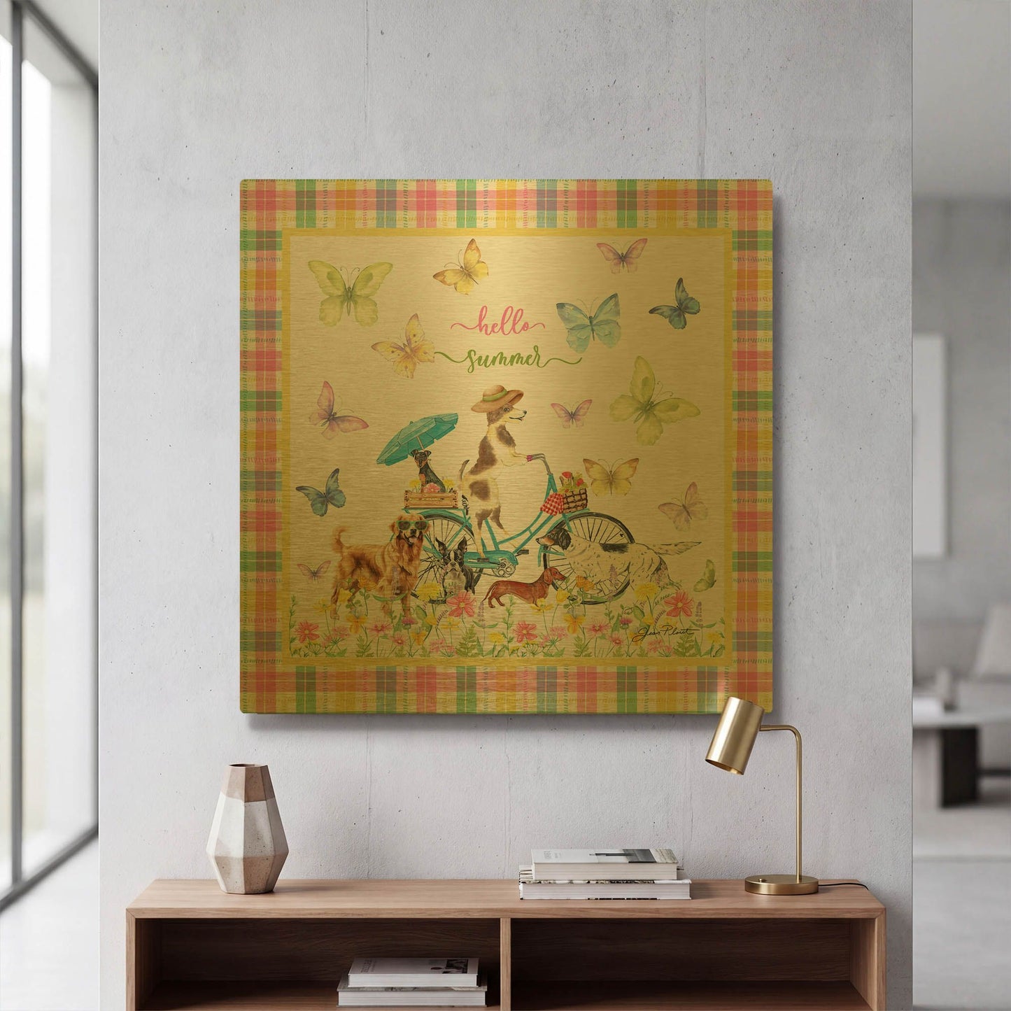 'Summertime Dogs A1' By Jean Plout Gold Metal Wall Art