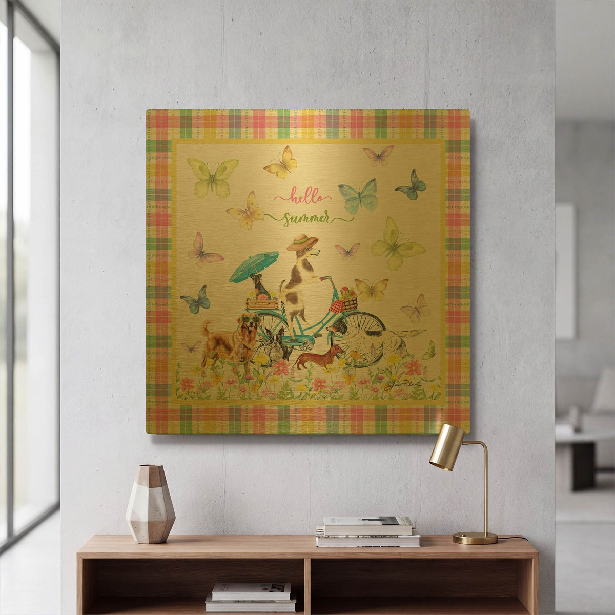 'Summertime Dogs A1' By Jean Plout Gold Metal Wall Art