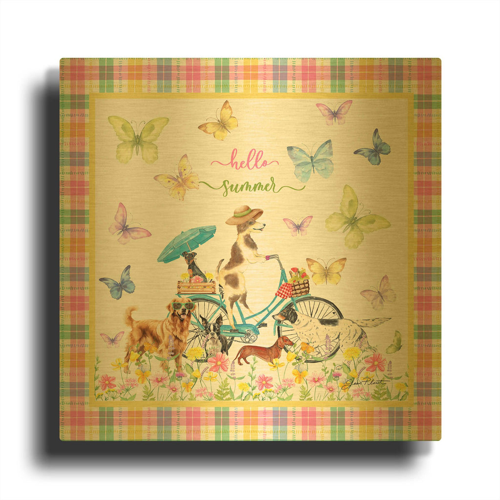 'Summertime Dogs A1' By Jean Plout Gold Metal Wall Art