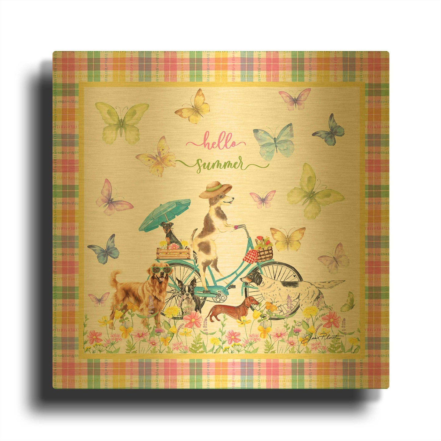 'Summertime Dogs A1' By Jean Plout Gold Metal Wall Art