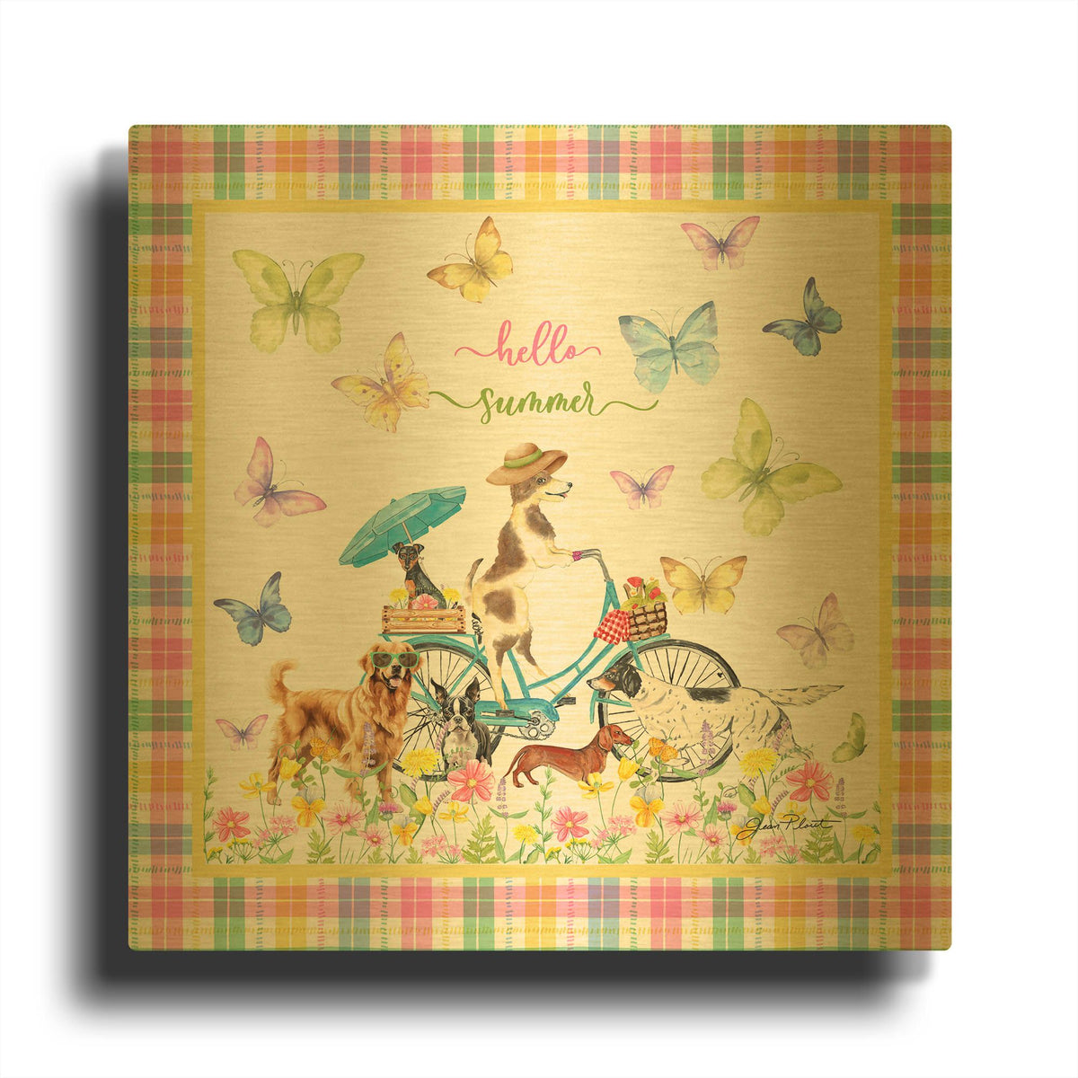 'Summertime Dogs A1' By Jean Plout Gold Metal Wall Art