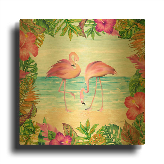 'Summertime Flamingos' By Jean Plout Gold Metal Wall Art