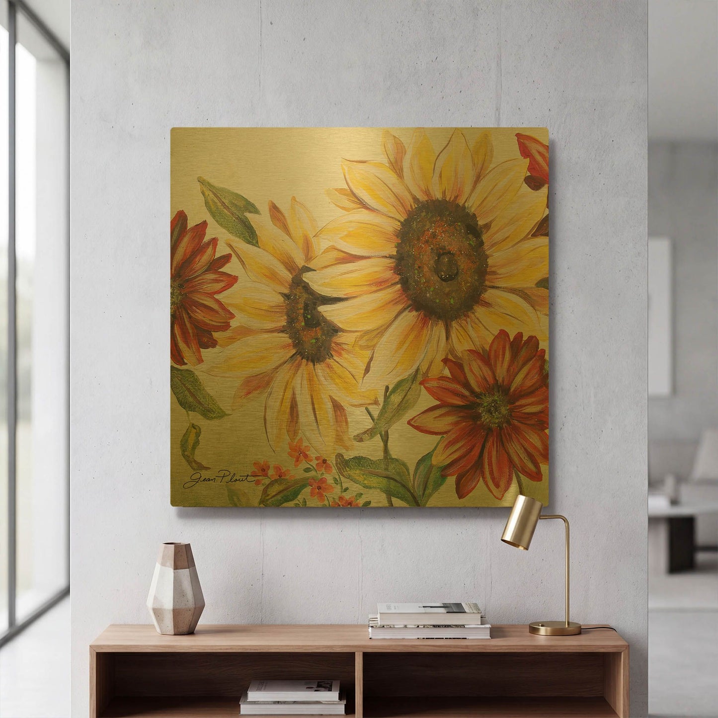 'Sunflower Joy A' By Jean Plout Gold Metal Wall Art