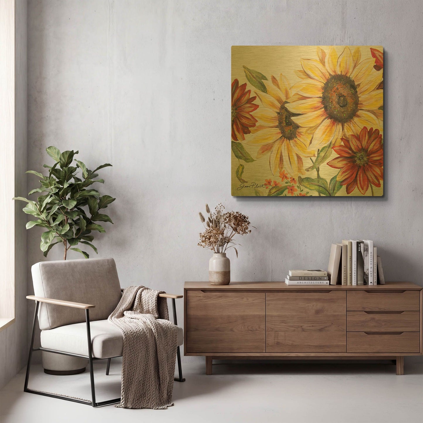'Sunflower Joy A' By Jean Plout Gold Metal Wall Art
