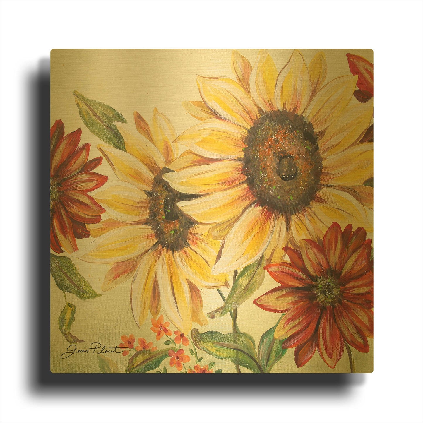 'Sunflower Joy A' By Jean Plout Gold Metal Wall Art