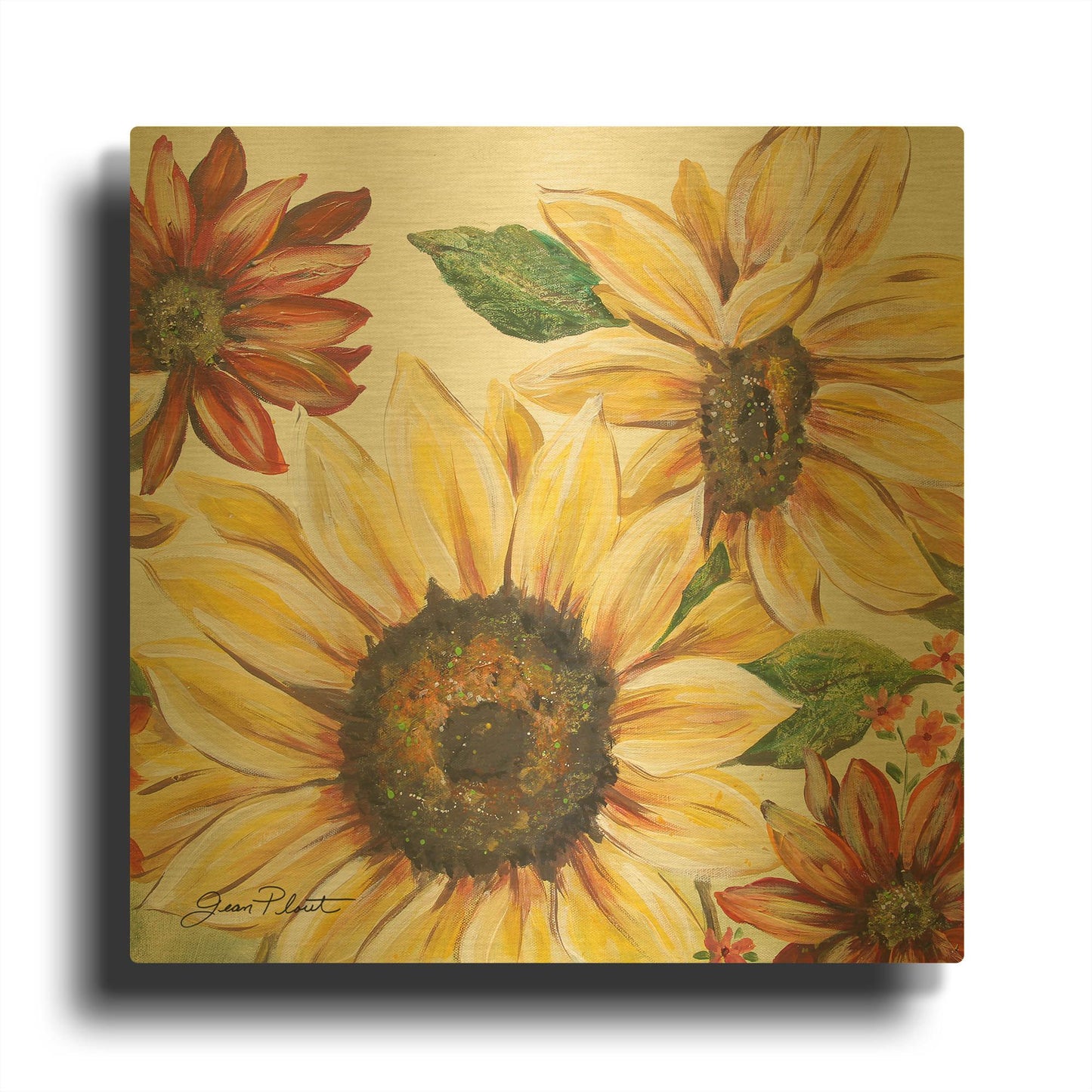 'Sunflower Joy B' By Jean Plout Gold Metal Wall Art