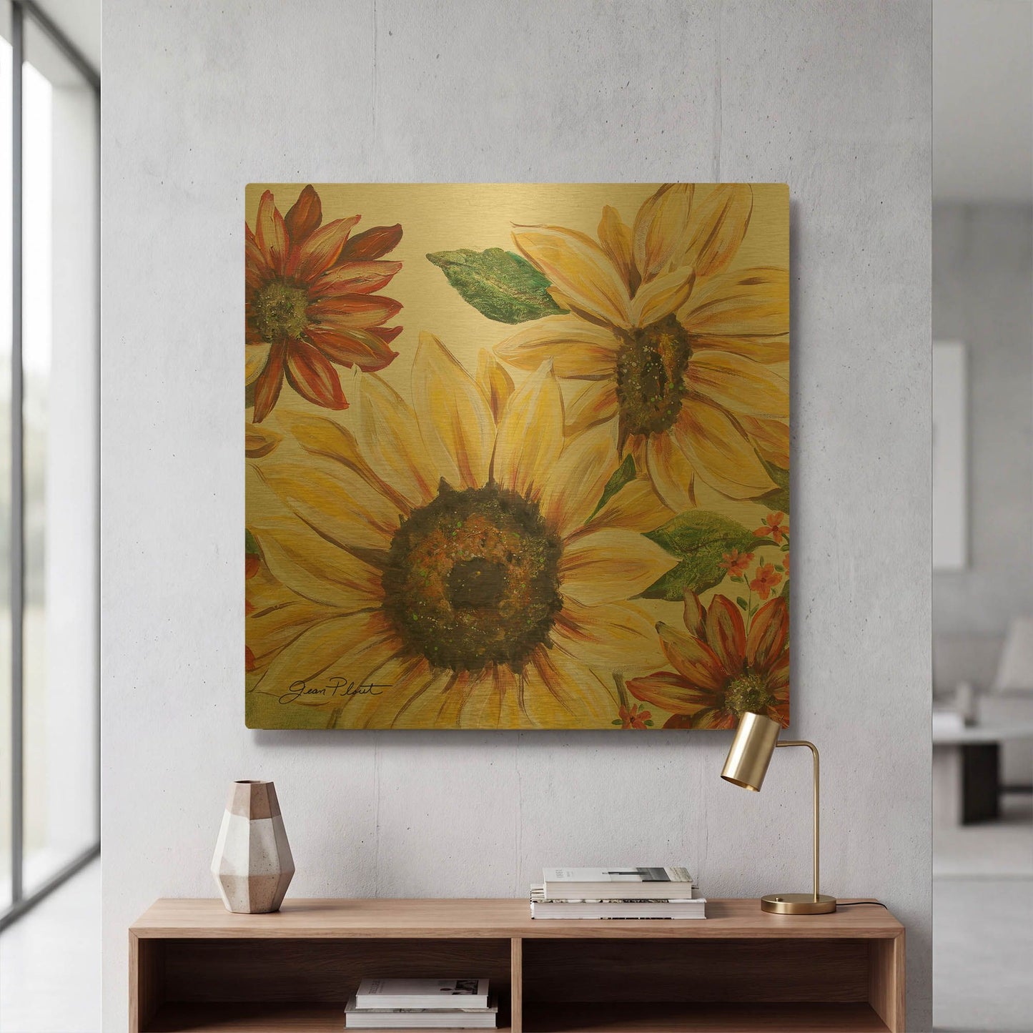 'Sunflower Joy B' By Jean Plout Gold Metal Wall Art