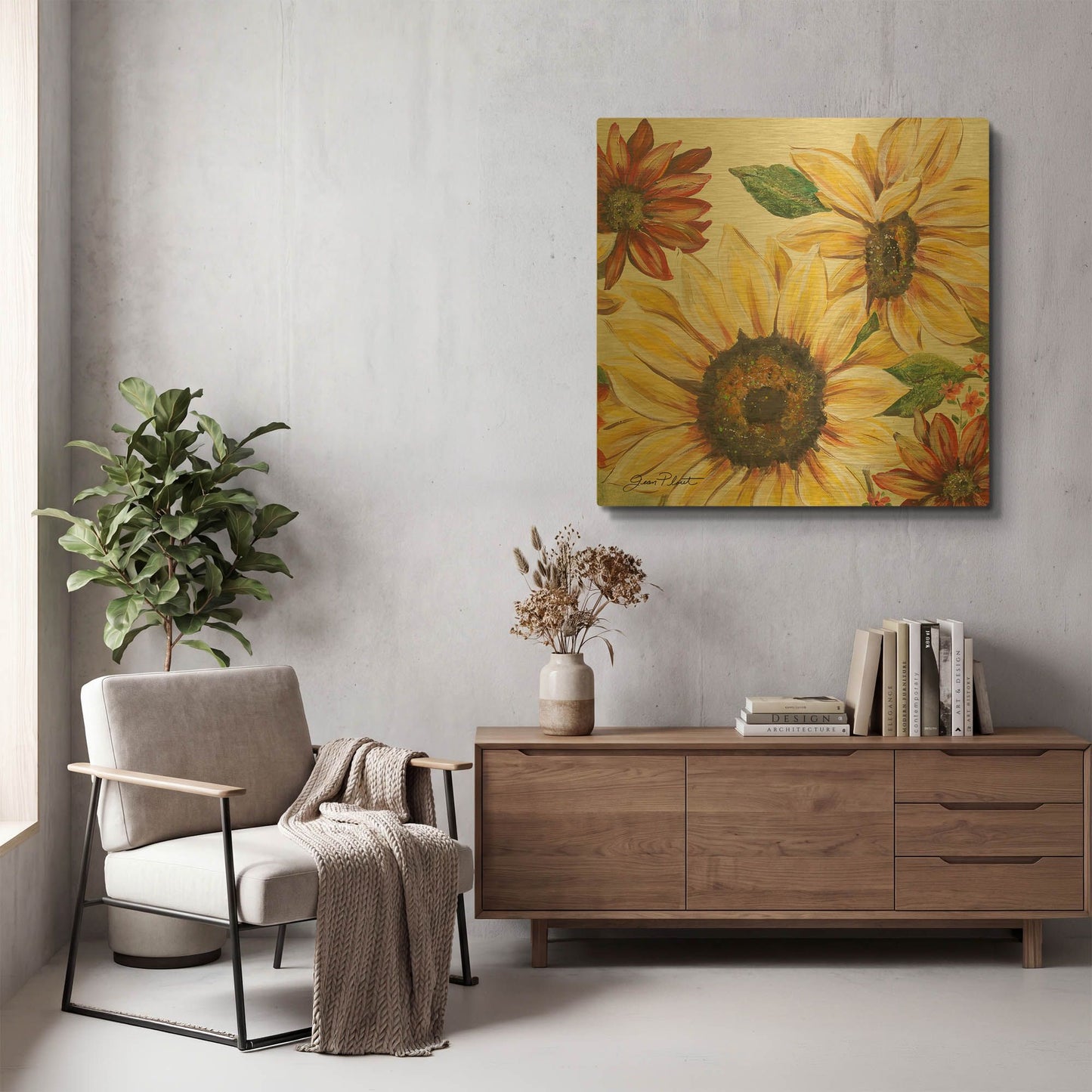 'Sunflower Joy B' By Jean Plout Gold Metal Wall Art
