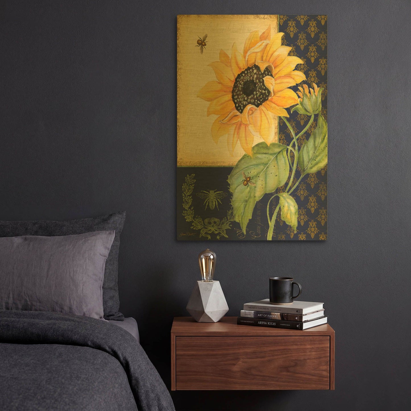 'Sunflower Melody B' By Jean Plout Gold Metal Wall Art