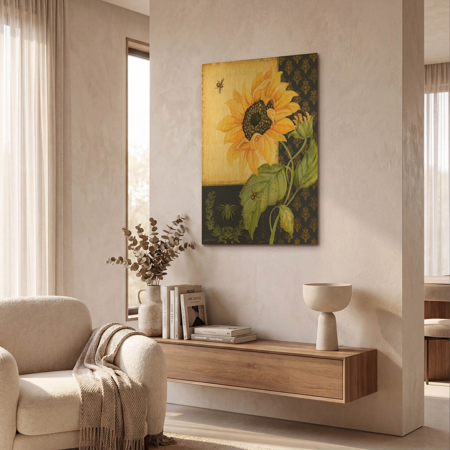 'Sunflower Melody B' By Jean Plout Gold Metal Wall Art