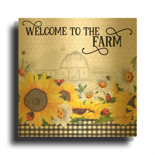 'Sunflowers And Lady Bugs 1' By Jean Plout Gold Metal Wall Art