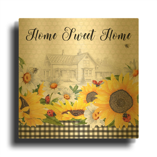 'Sunflowers And Lady Bugs 2' By Jean Plout Gold Metal Wall Art