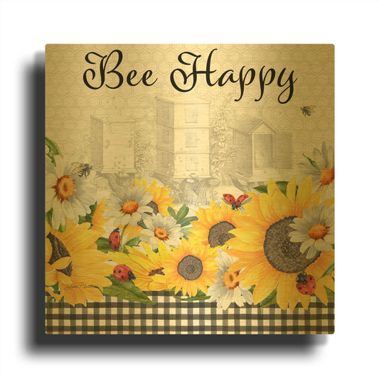 'Sunflowers And Lady Bugs 3' By Jean Plout Gold Metal Wall Art