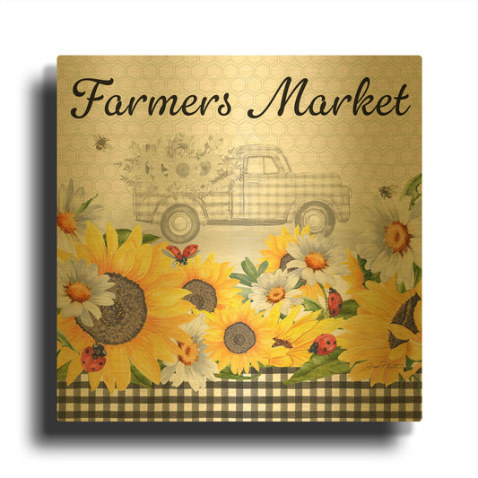 'Sunflowers And Lady Bugs 4' By Jean Plout Gold Metal Wall Art