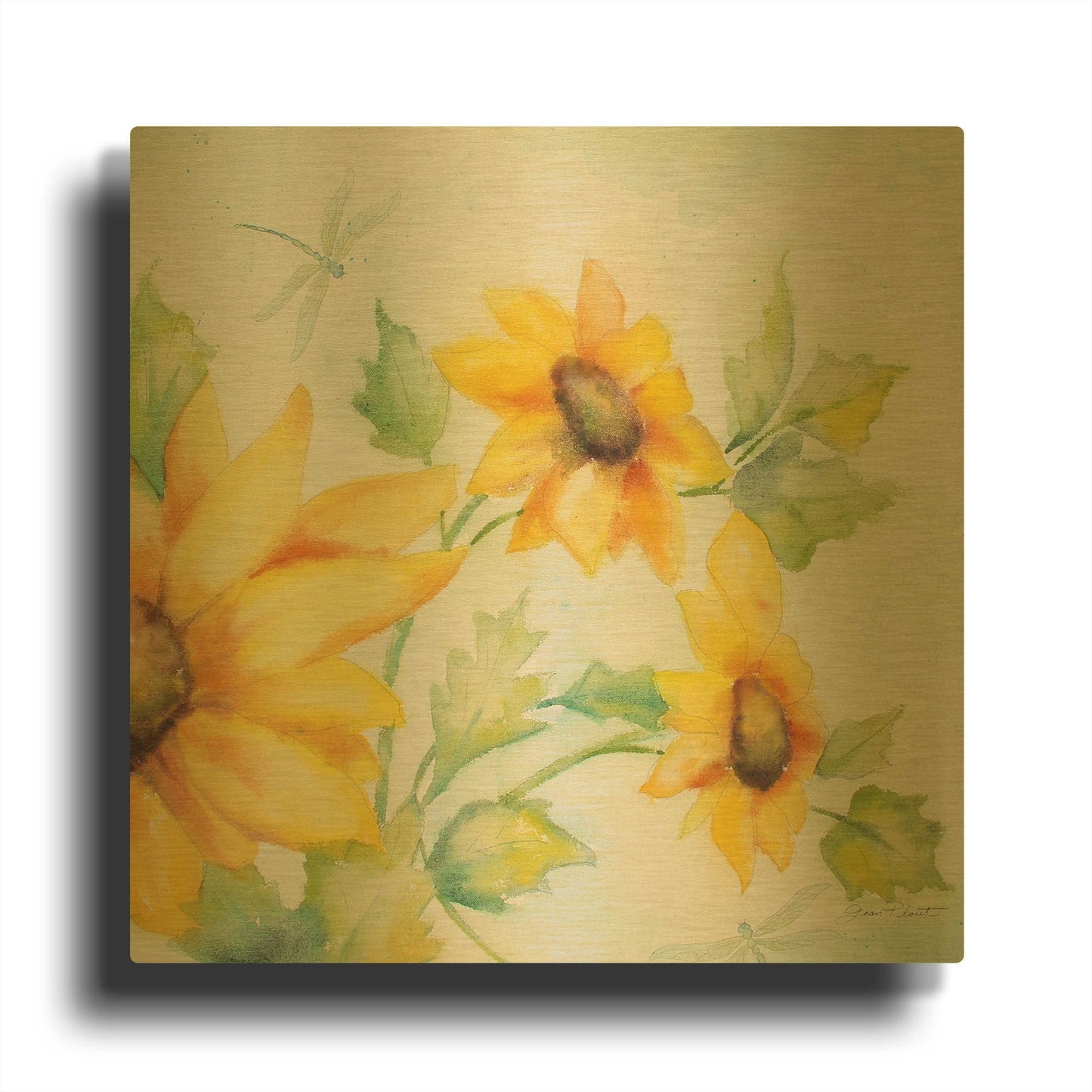 'Sunny Flowers A' By Jean Plout Gold Metal Wall Art