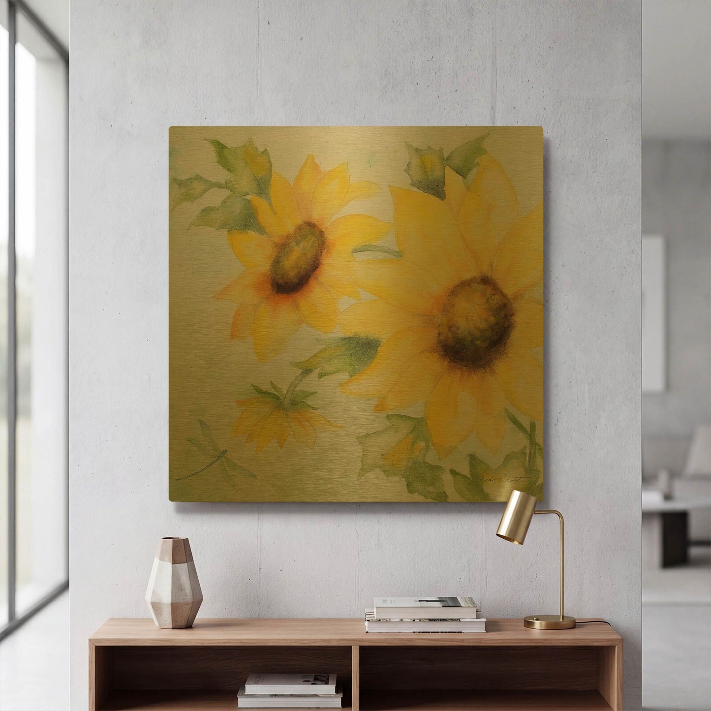'Sunny Flowers B' By Jean Plout Gold Metal Wall Art