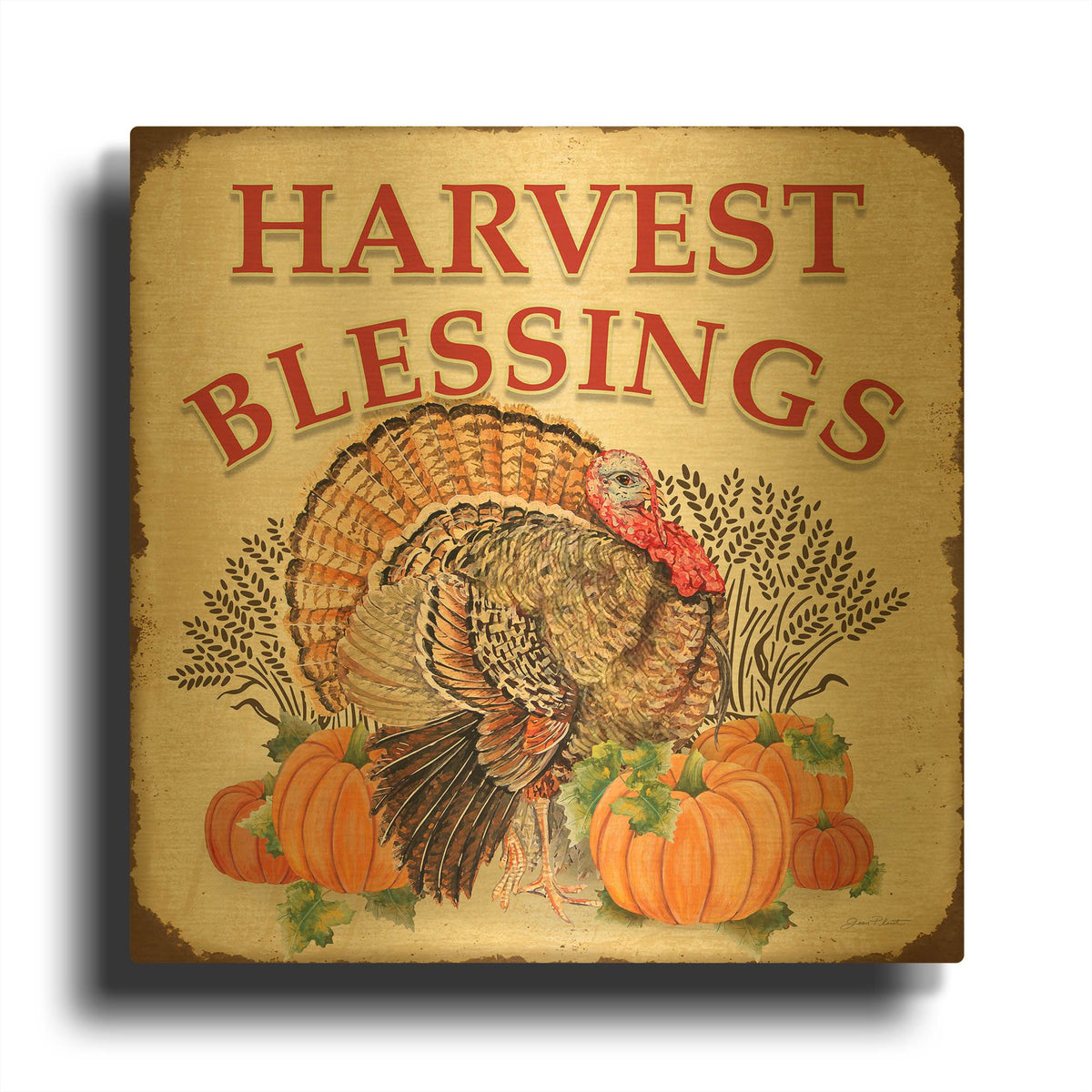 'Thanksgiving F' By Jean Plout Gold Metal Wall Art