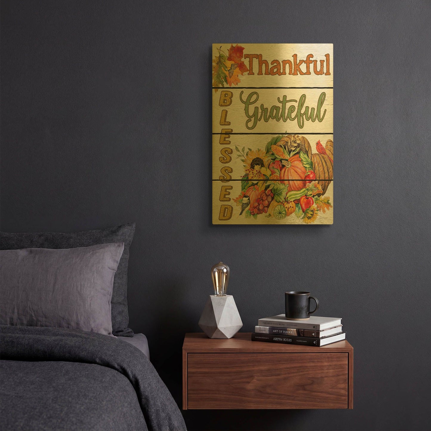 'Thanksgiving G' By Jean Plout Gold Metal Wall Art