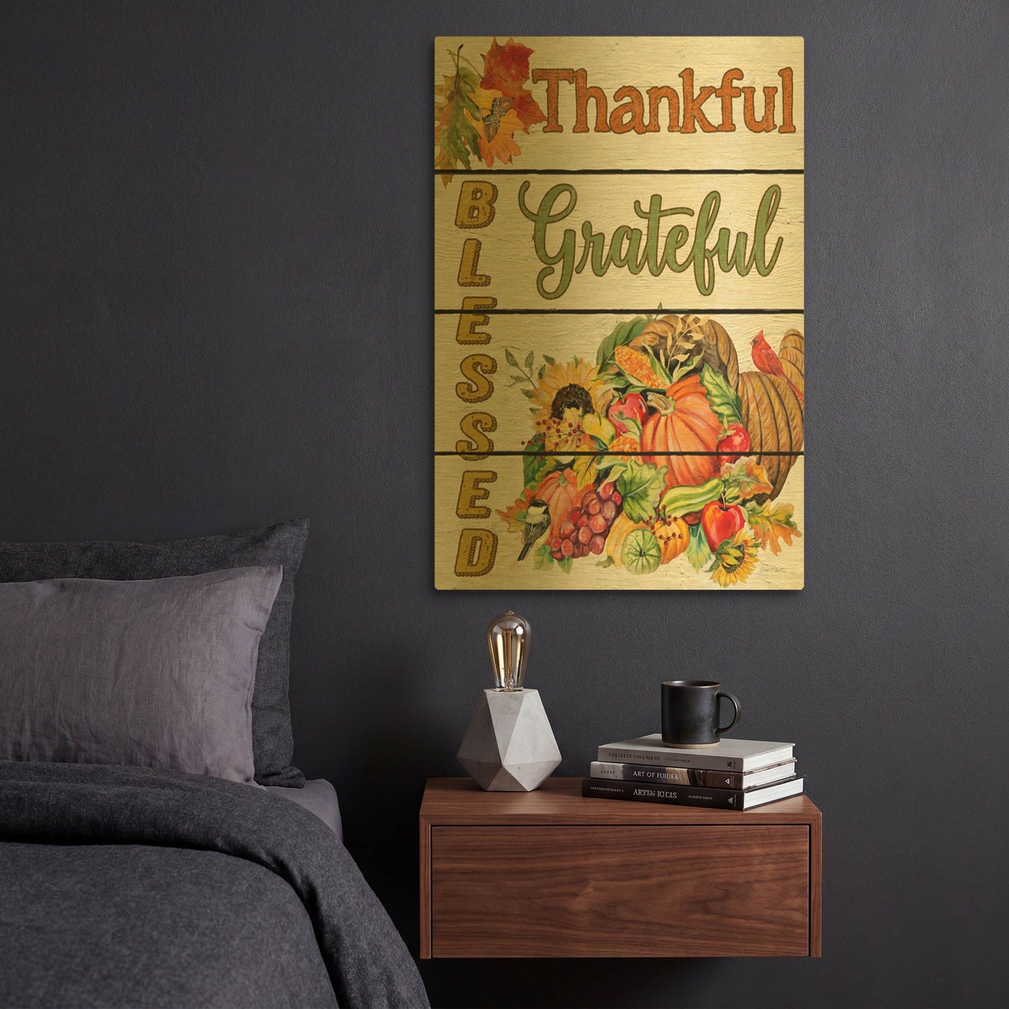 'Thanksgiving G' By Jean Plout Gold Metal Wall Art