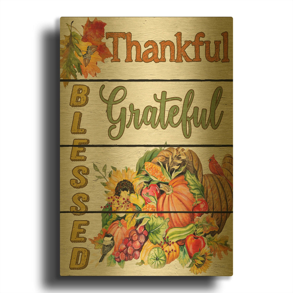 'Thanksgiving G' By Jean Plout Gold Metal Wall Art
