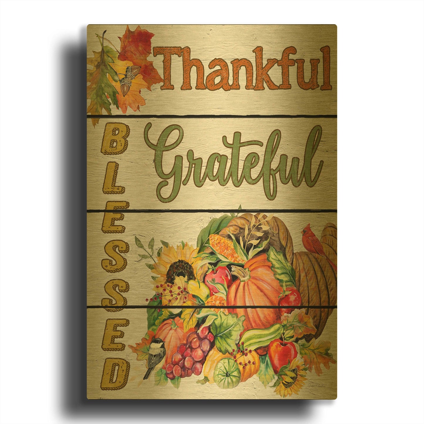 'Thanksgiving G' By Jean Plout Gold Metal Wall Art