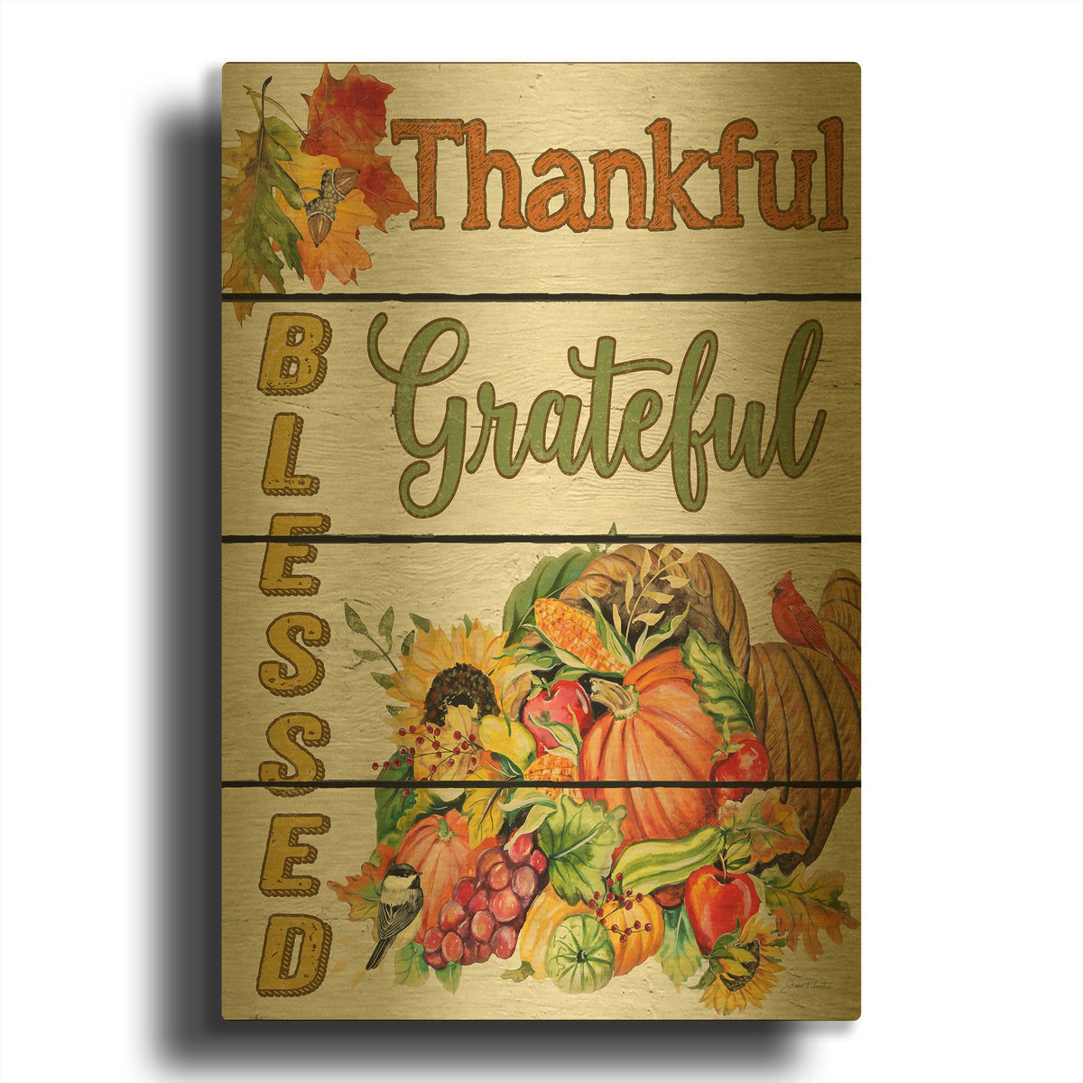 'Thanksgiving G' By Jean Plout Gold Metal Wall Art