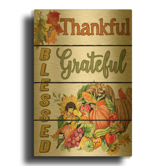 'Thanksgiving G' By Jean Plout Gold Metal Wall Art