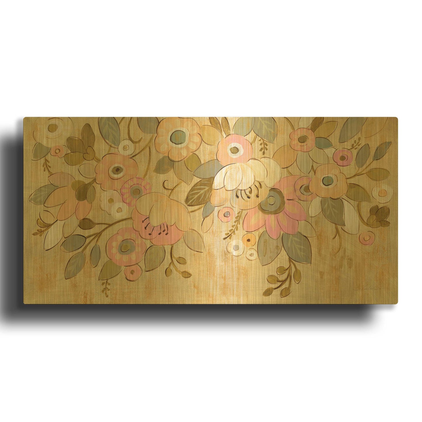 'Decorative Pastel Flowers' By Silvia Vassileva Gold Metal Wall Art