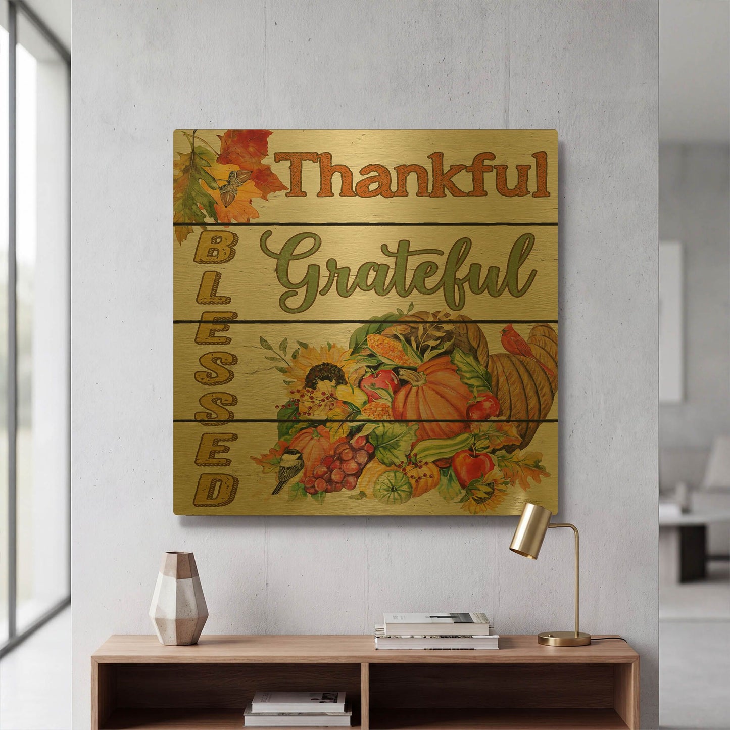 'Thanksgiving H' By Jean Plout Gold Metal Wall Art