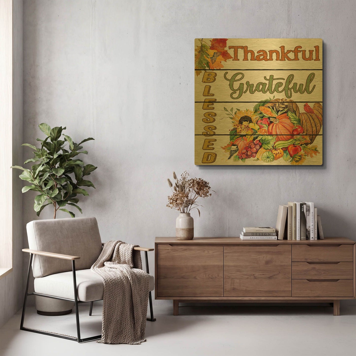 'Thanksgiving H' By Jean Plout Gold Metal Wall Art