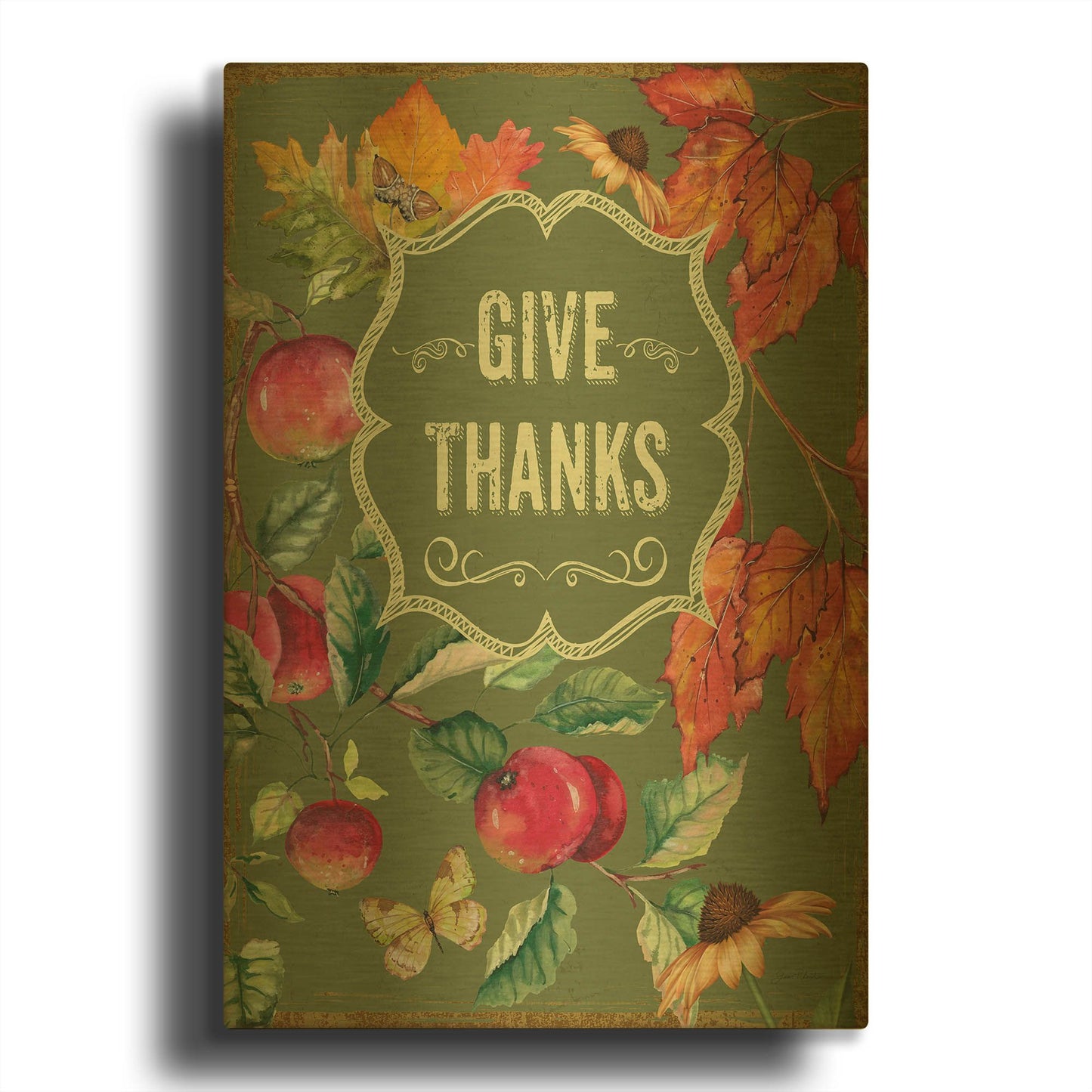 'Thanksgiving J' By Jean Plout Gold Metal Wall Art