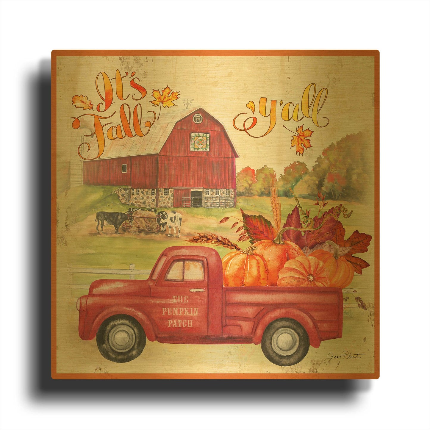 'The Pumpkin Patch Truck A' By Jean Plout Gold Metal Wall Art