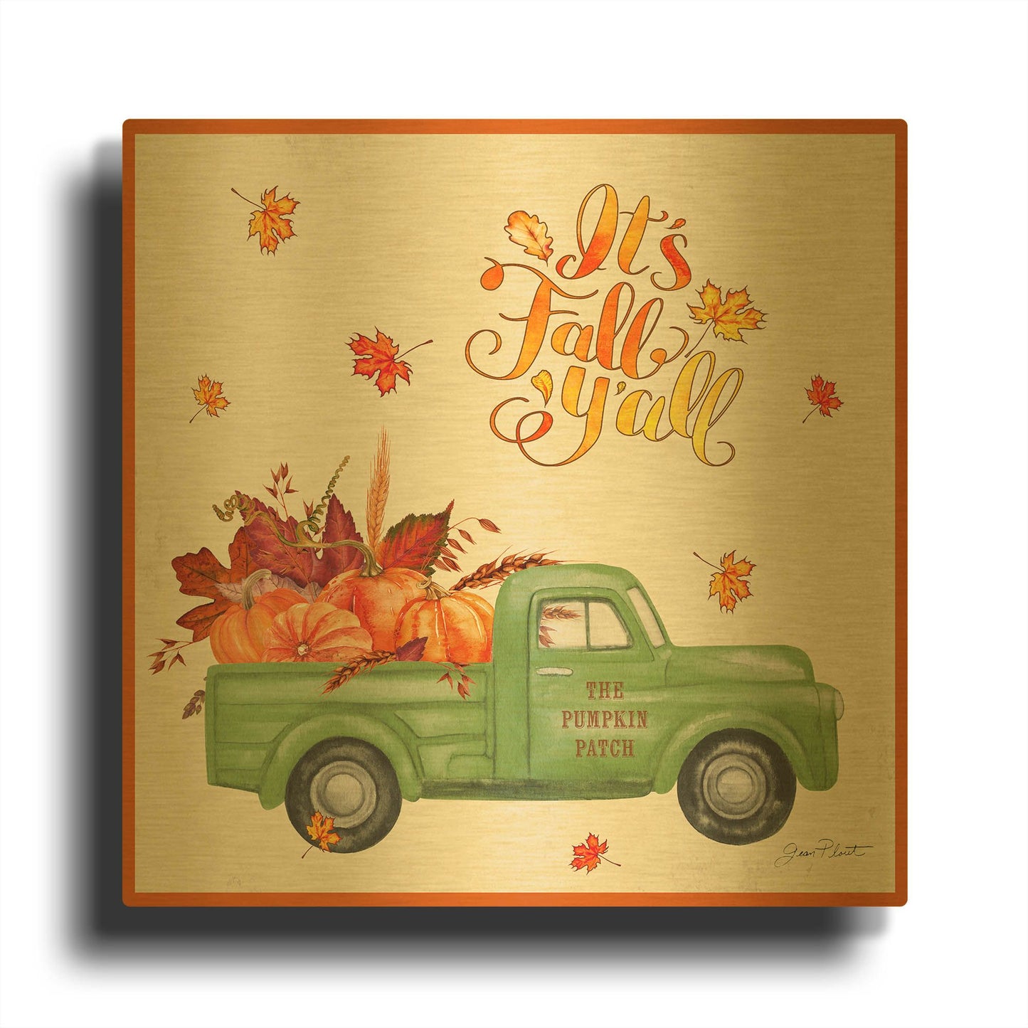 'The Pumpkin Patch Truck B' By Jean Plout Gold Metal Wall Art