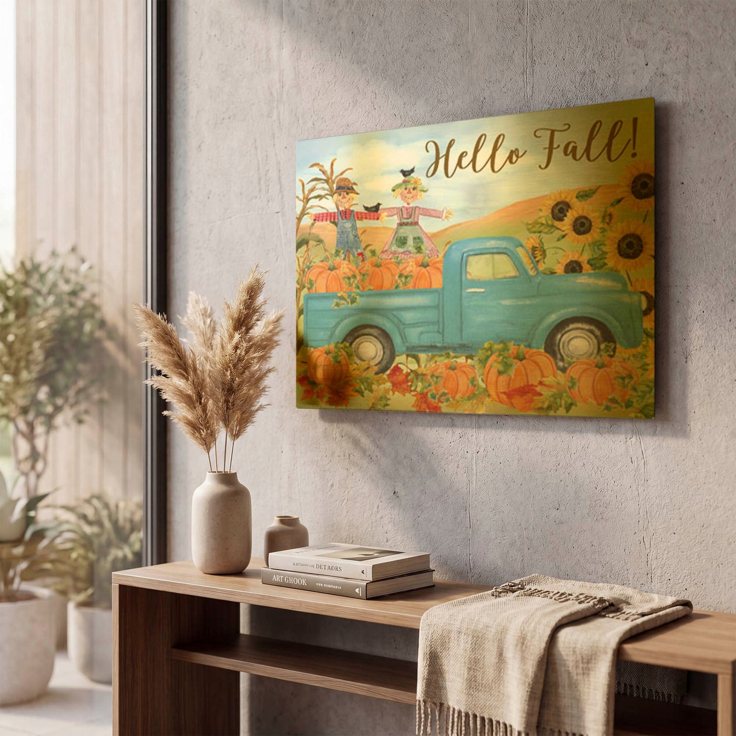 'The Pumpkin Patch Truck D' By Jean Plout Gold Metal Wall Art