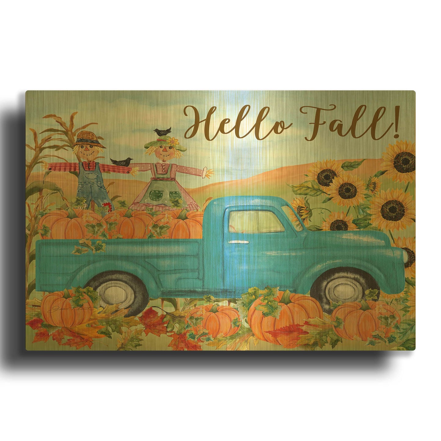 'The Pumpkin Patch Truck D' By Jean Plout Gold Metal Wall Art
