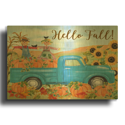 'The Pumpkin Patch Truck D' By Jean Plout Gold Metal Wall Art