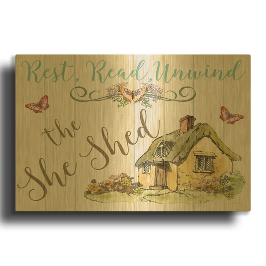 'The She Shed A' By Jean Plout Gold Metal Wall Art