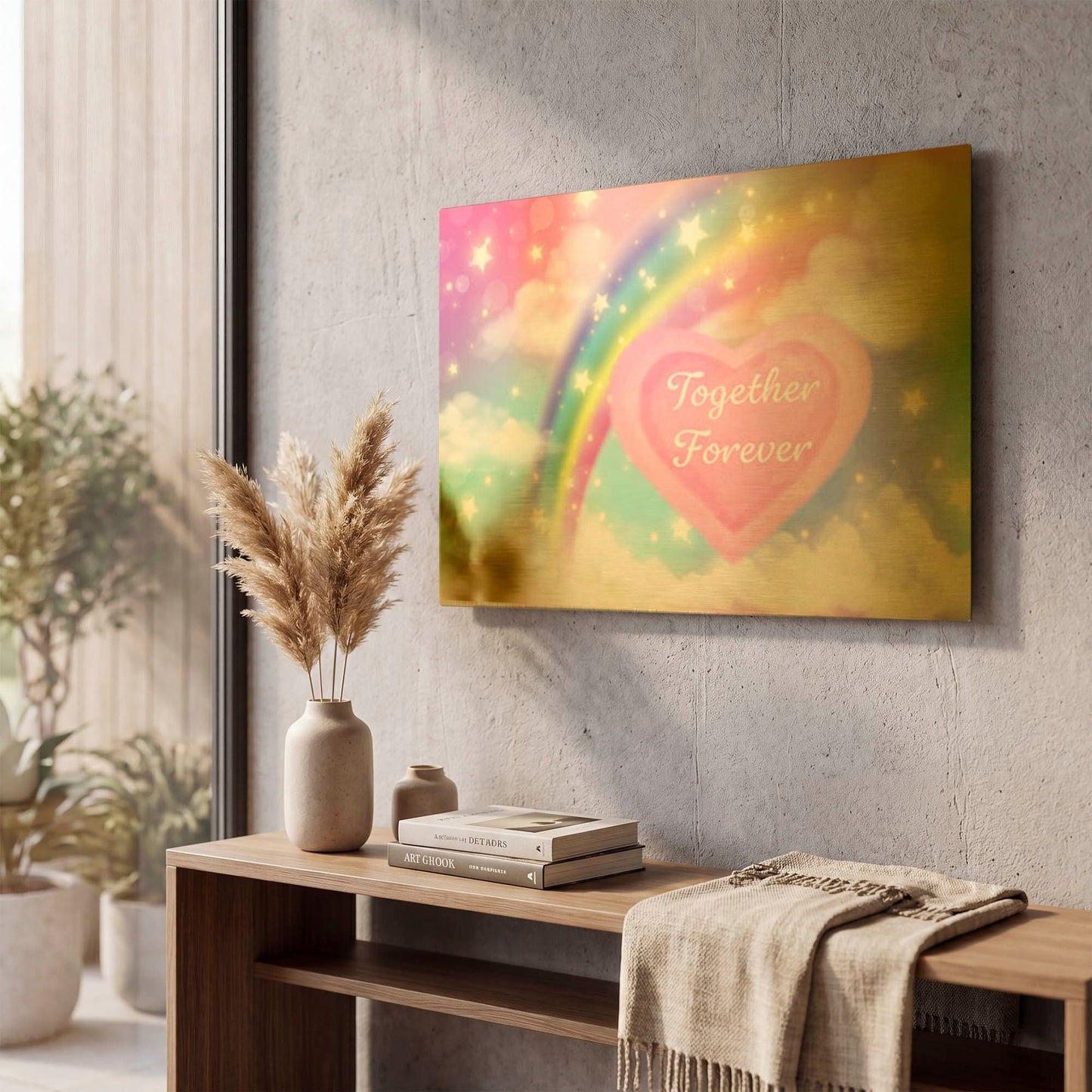 'Together Forever Rainbow' By Jean Plout Gold Metal Wall Art