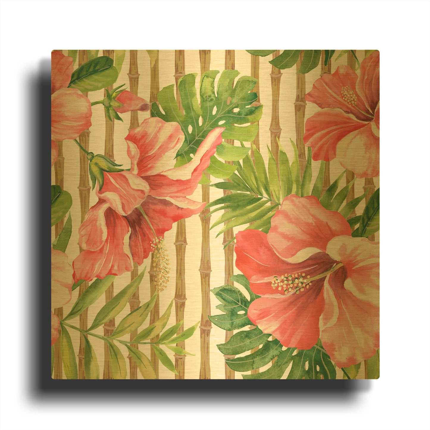 'Tropical Paradise Bamboo' By Jean Plout Gold Metal Wall Art