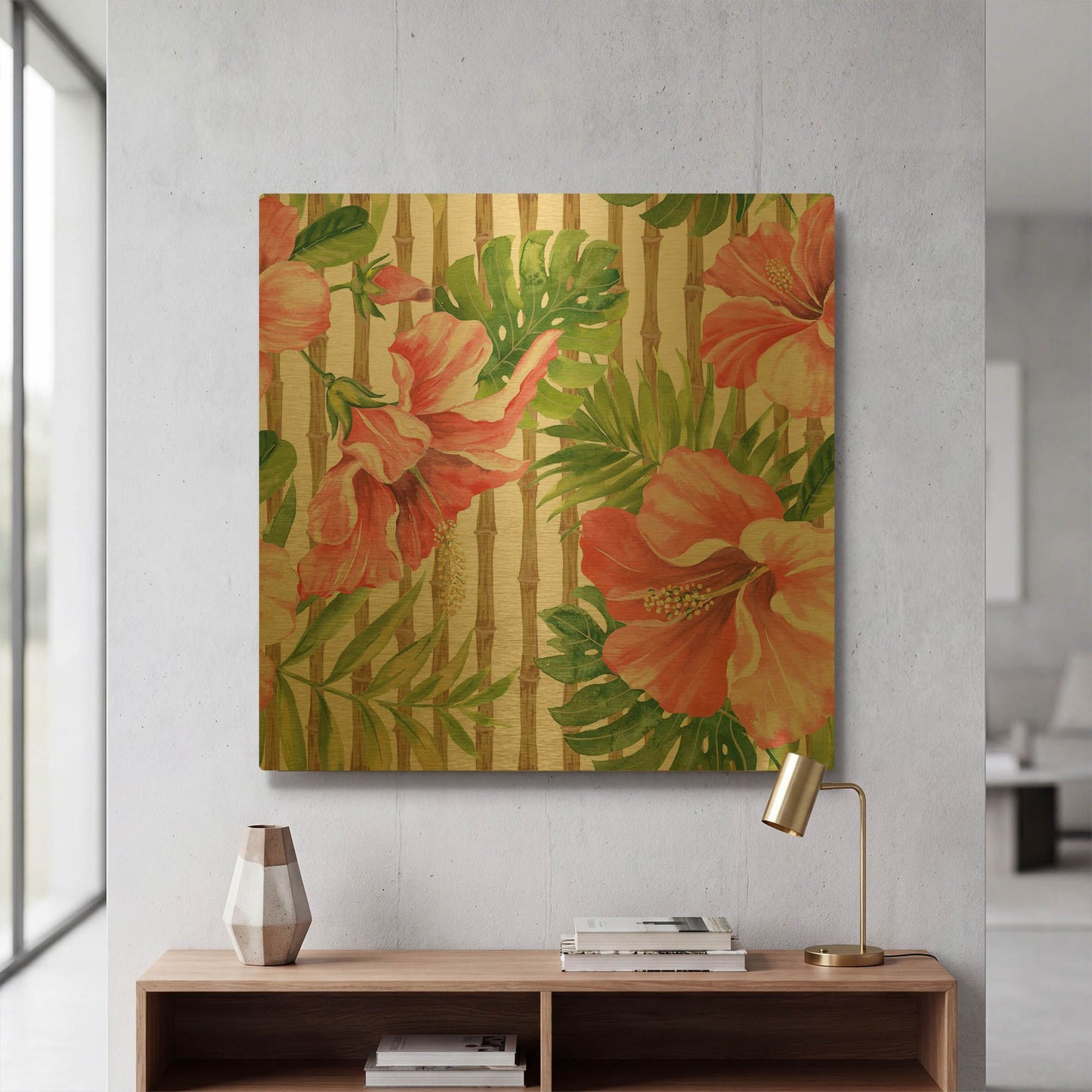 'Tropical Paradise Bamboo' By Jean Plout Gold Metal Wall Art