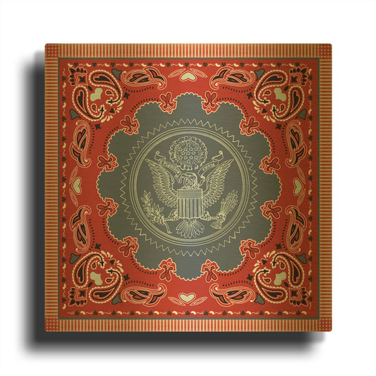 'True Blue Bandana A' By Jean Plout Gold Metal Wall Art