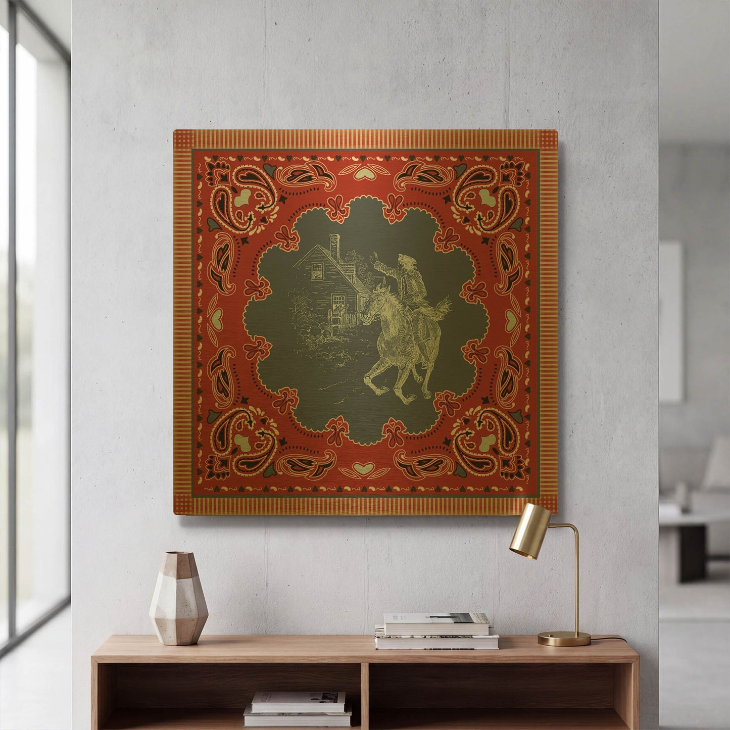 'True Blue Bandana B' By Jean Plout Gold Metal Wall Art
