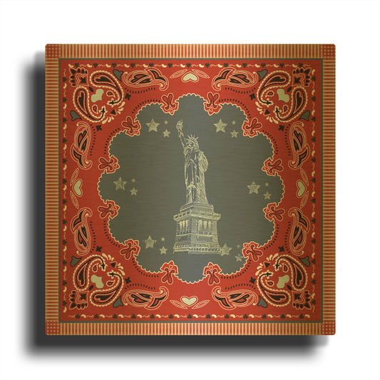 'True Blue Bandana D' By Jean Plout Gold Metal Wall Art