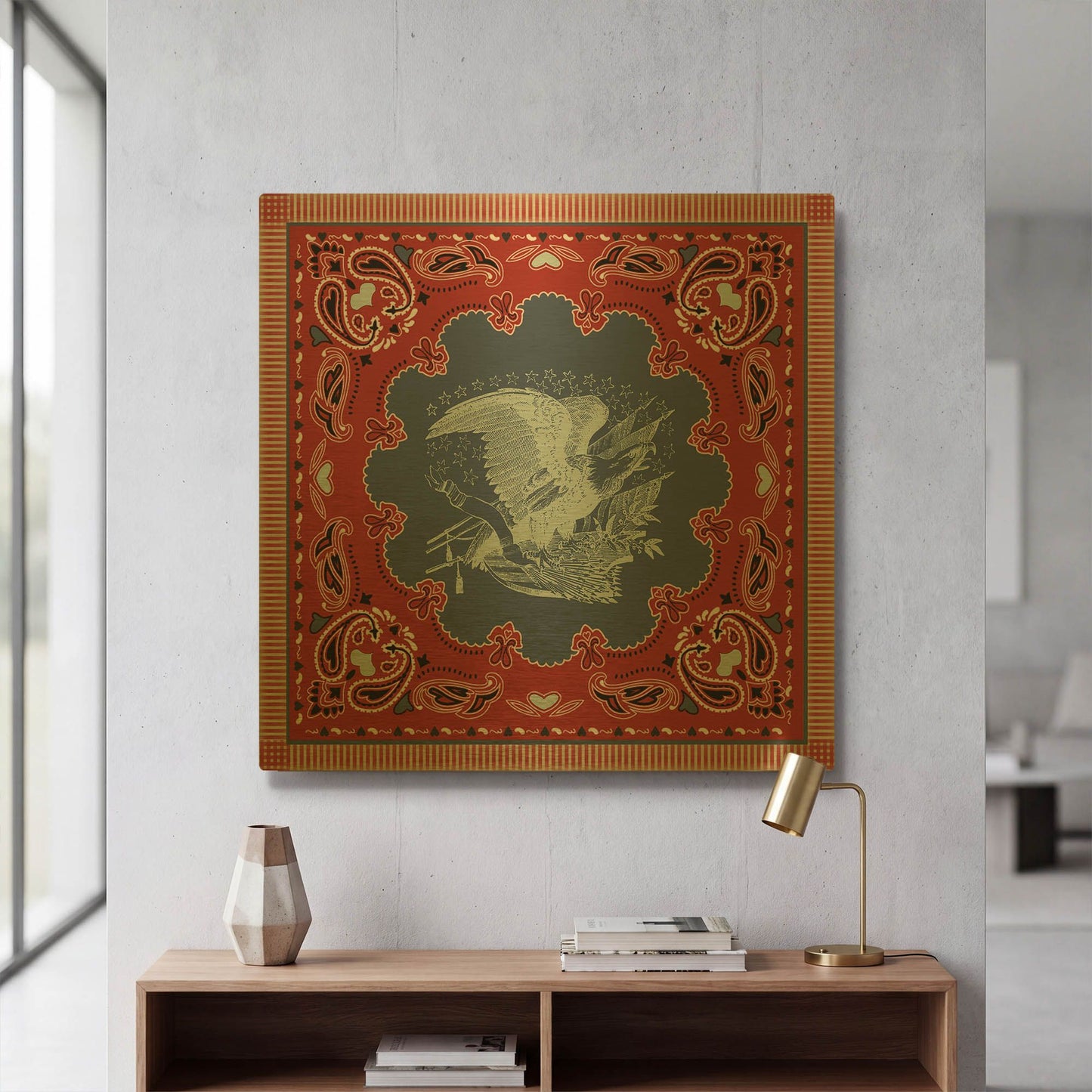 'True Blue Bandana E' By Jean Plout Gold Metal Wall Art