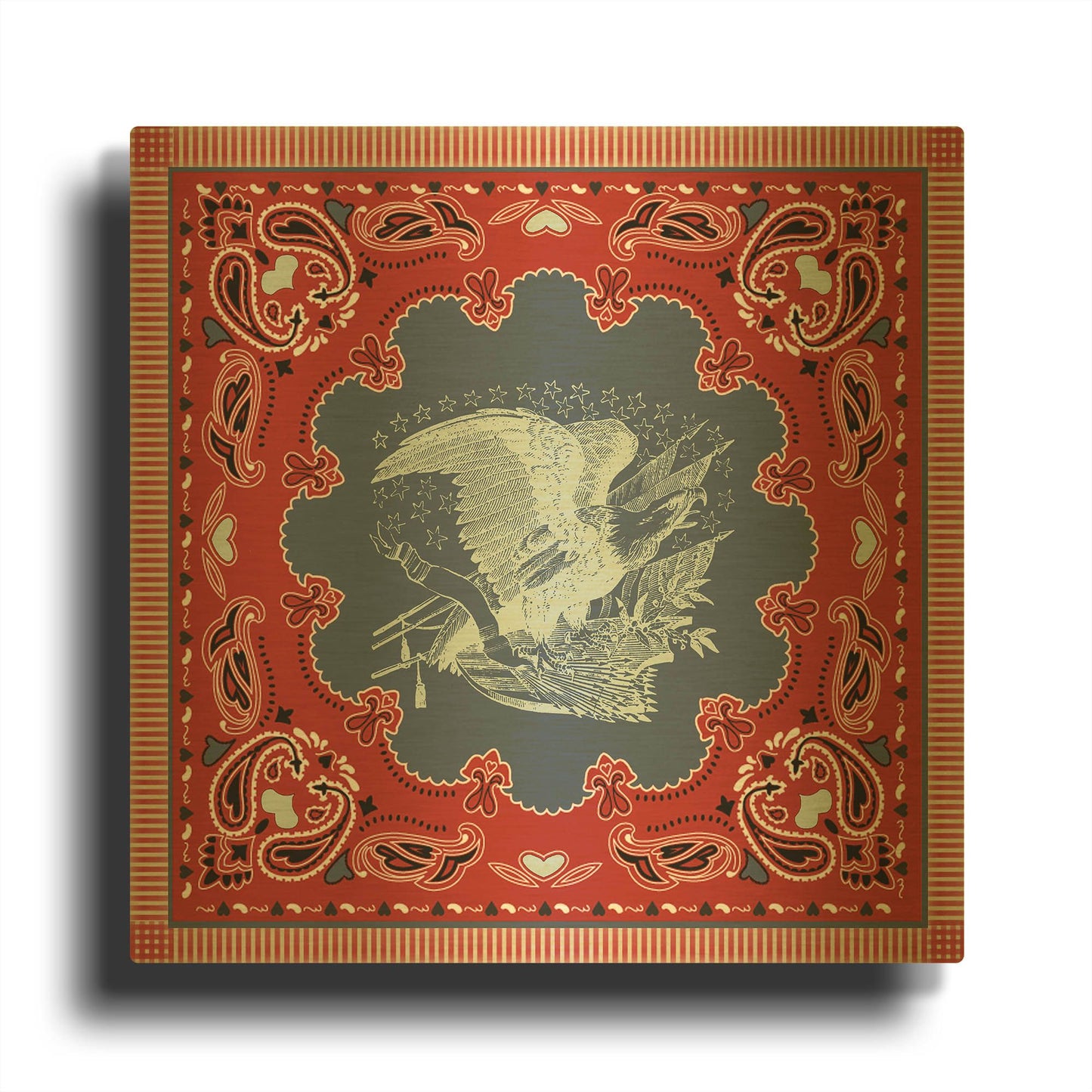 'True Blue Bandana E' By Jean Plout Gold Metal Wall Art