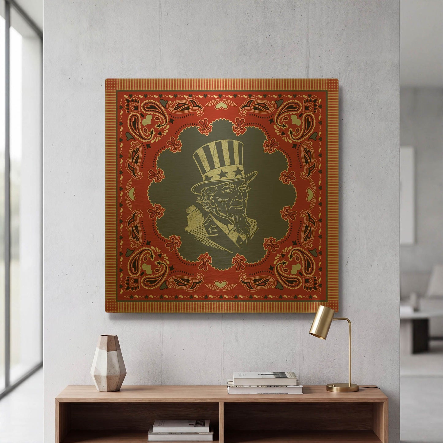 'True Blue Bandana F' By Jean Plout Gold Metal Wall Art