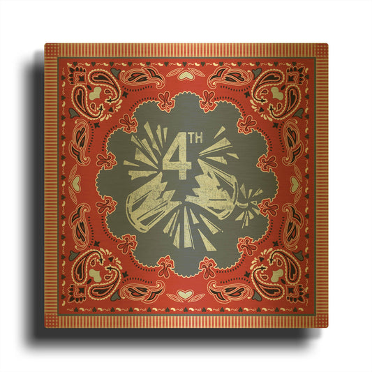 'True Blue Bandana G' By Jean Plout Gold Metal Wall Art